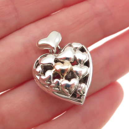 925 Sterling Silver 14K Gold Vintage Modernist Heart Charm Pendant