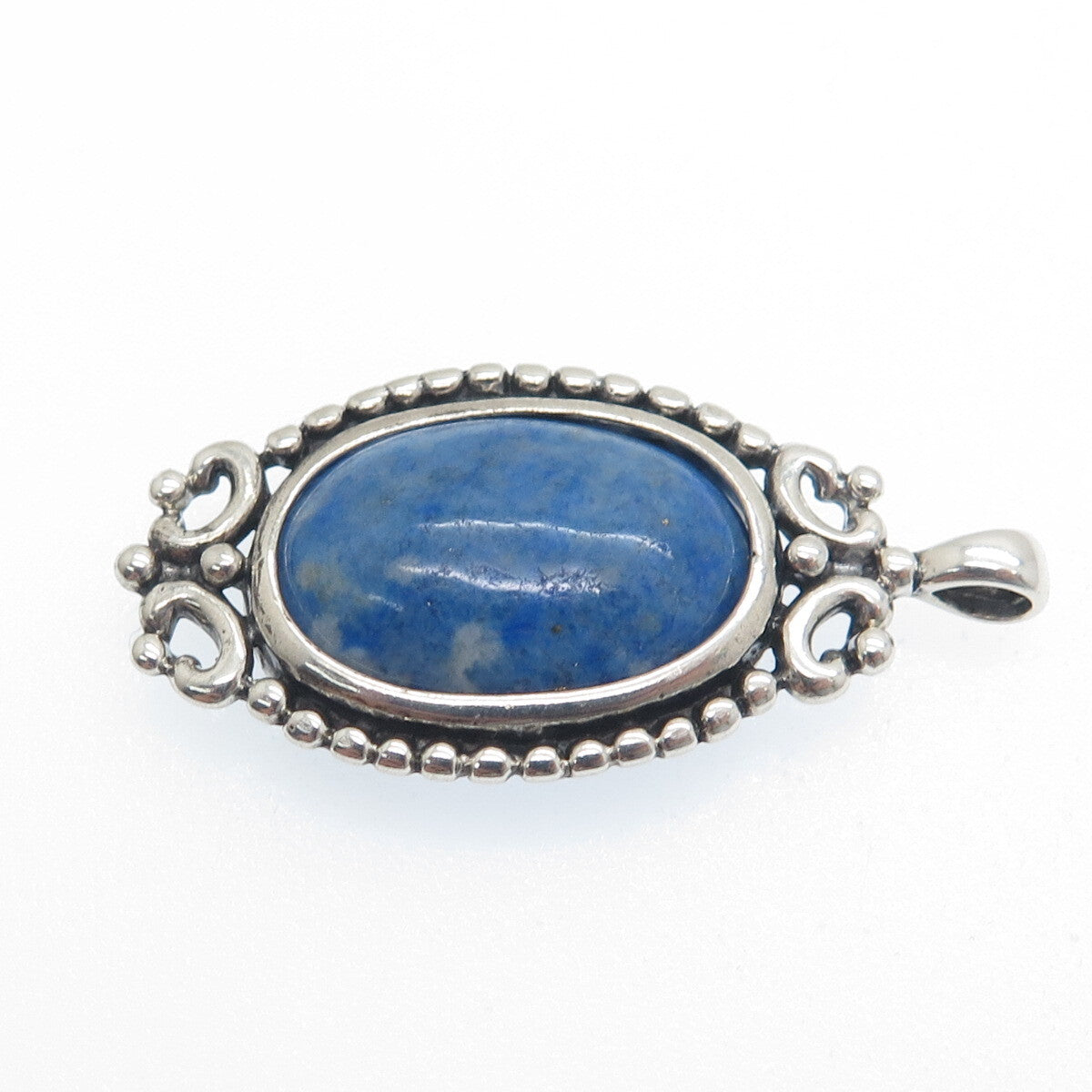 MORNING SUN 925 Sterling Silver Vintage Real Denim Lapis Beaded Pendant