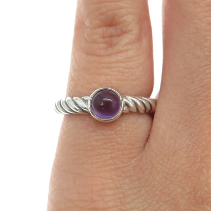 925 Sterling Silver Vintage Real Amethyst Gemstone Twisted Ring Size 5.25