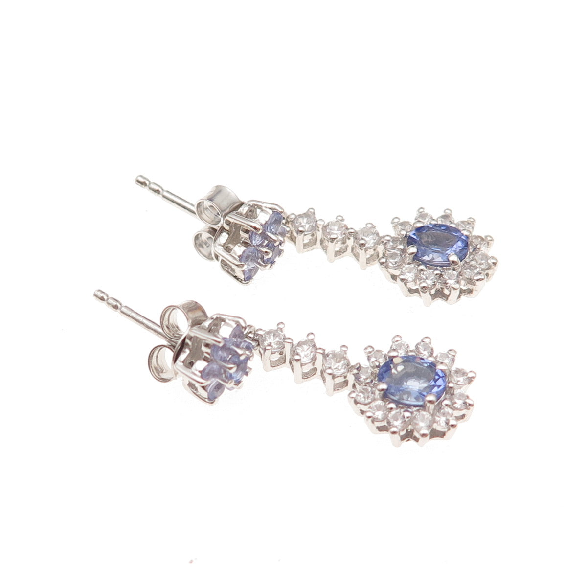 Chuck Clemency 925 Sterling Silver Real Tanzanite & White Topaz Dangle Earrings