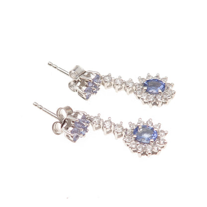 Chuck Clemency 925 Sterling Silver Real Tanzanite & White Topaz Dangle Earrings