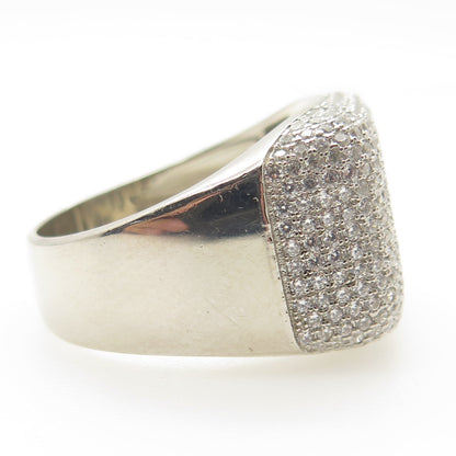 925 Sterling Silver Pave C Z Domed Ring Size 12.5