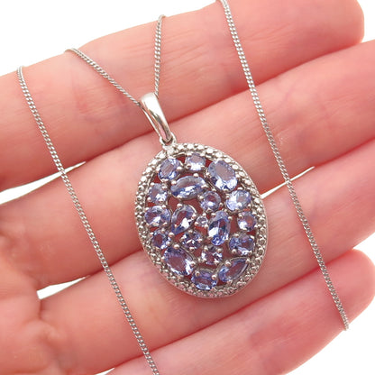 Chuck Clemency Sterling Silver Real Diamond & Tanzanite Cuban Chain Necklace 20"