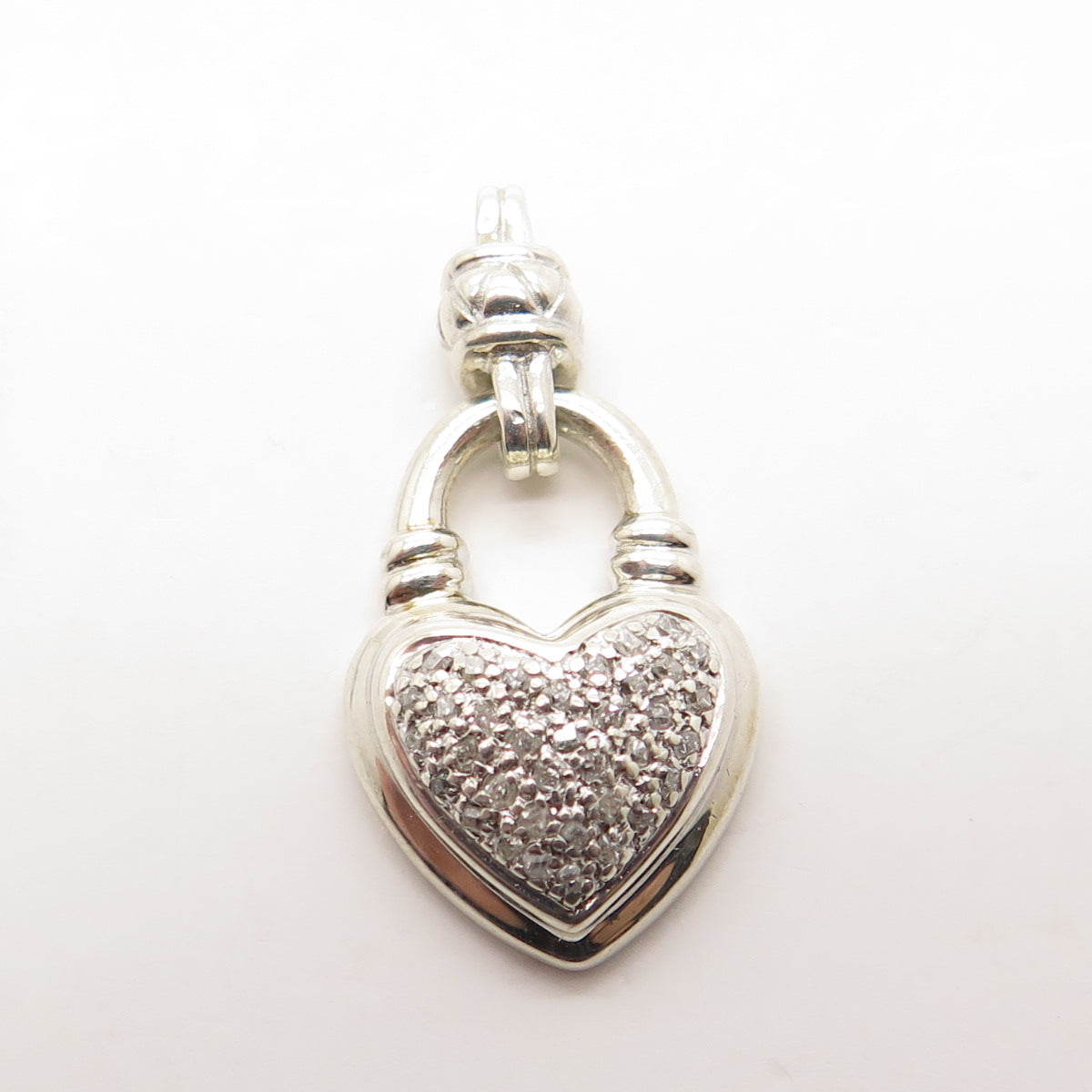 925 Sterling Silver Real Round-Cut Diamond Heart Pendant