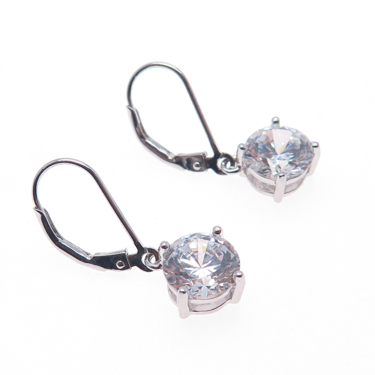 925 Sterling Silver Round-Cut C Z Dangle Earrings