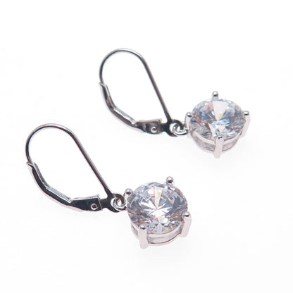 925 Sterling Silver Round-Cut C Z Dangle Earrings