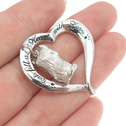 925 Sterling Silver 2-Tone Kitty Open Heart Slide Pendant