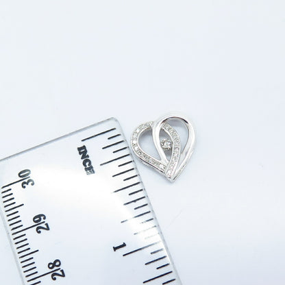 925 Sterling Silver Real White Diamond Open Heart Slide Pendant