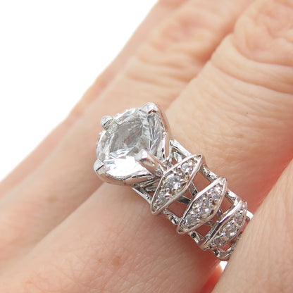 CHUCK CLEMENCY 925 Sterling Silver Real Round-Cut White Topaz C Z Ring Size 7.5