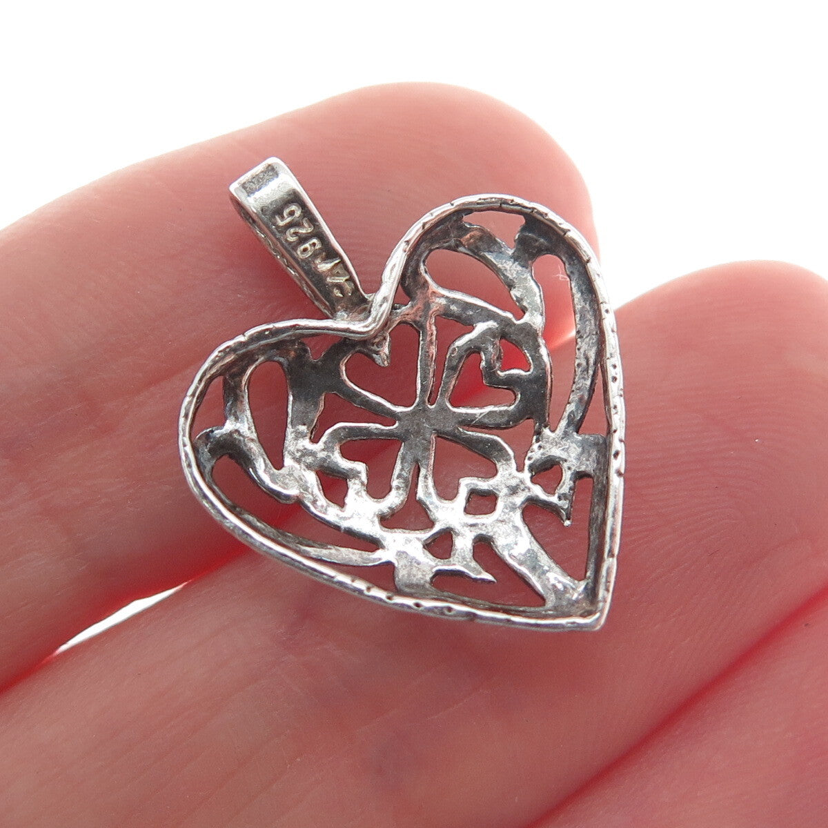 925 Sterling Silver Vintage Clover Heart Minimalist Charm Pendant