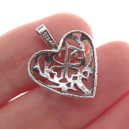 925 Sterling Silver Vintage Clover Heart Minimalist Charm Pendant