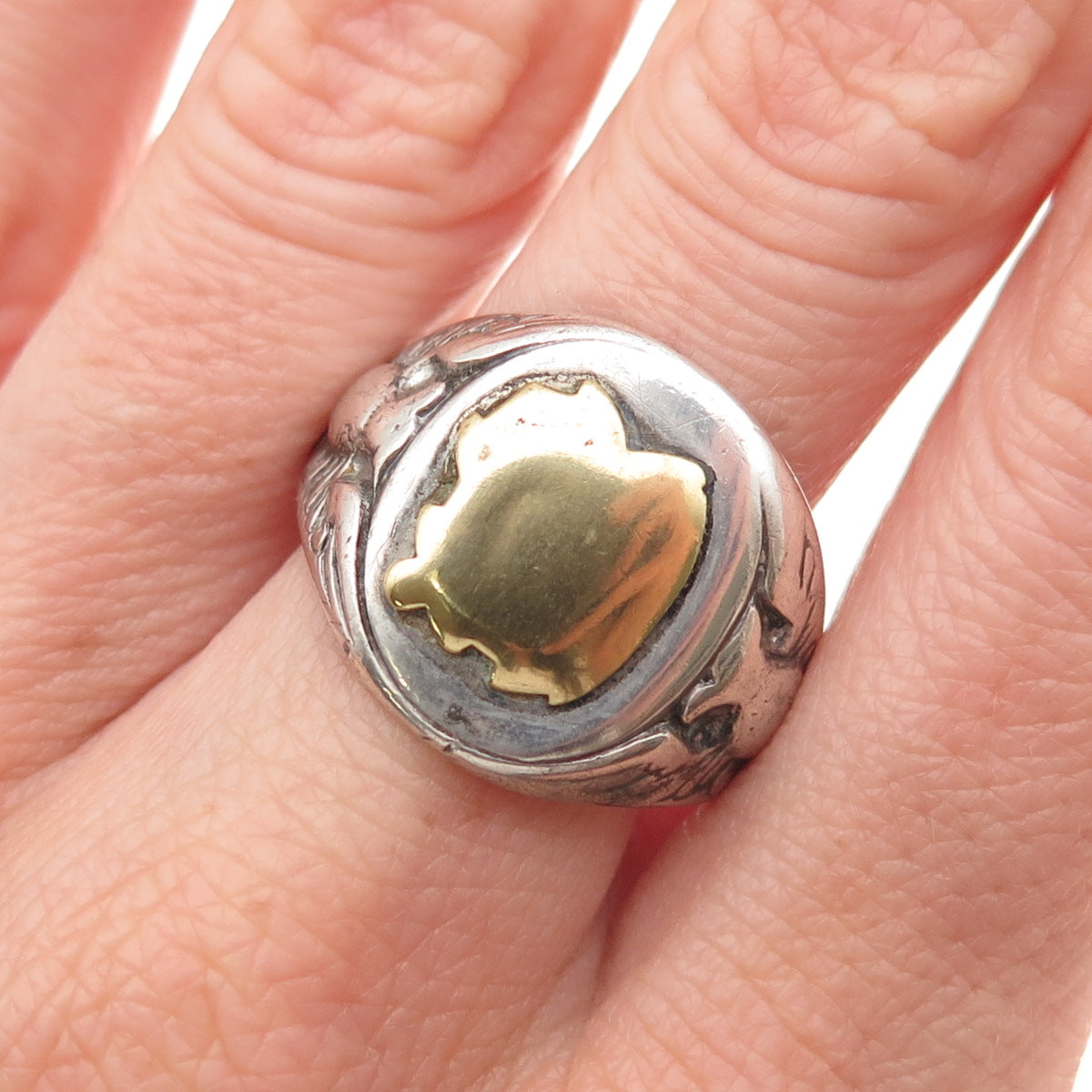 925 Sterling Silver 2-Tone Antique WWII US Army Eagle Oxidized Ring Size 10