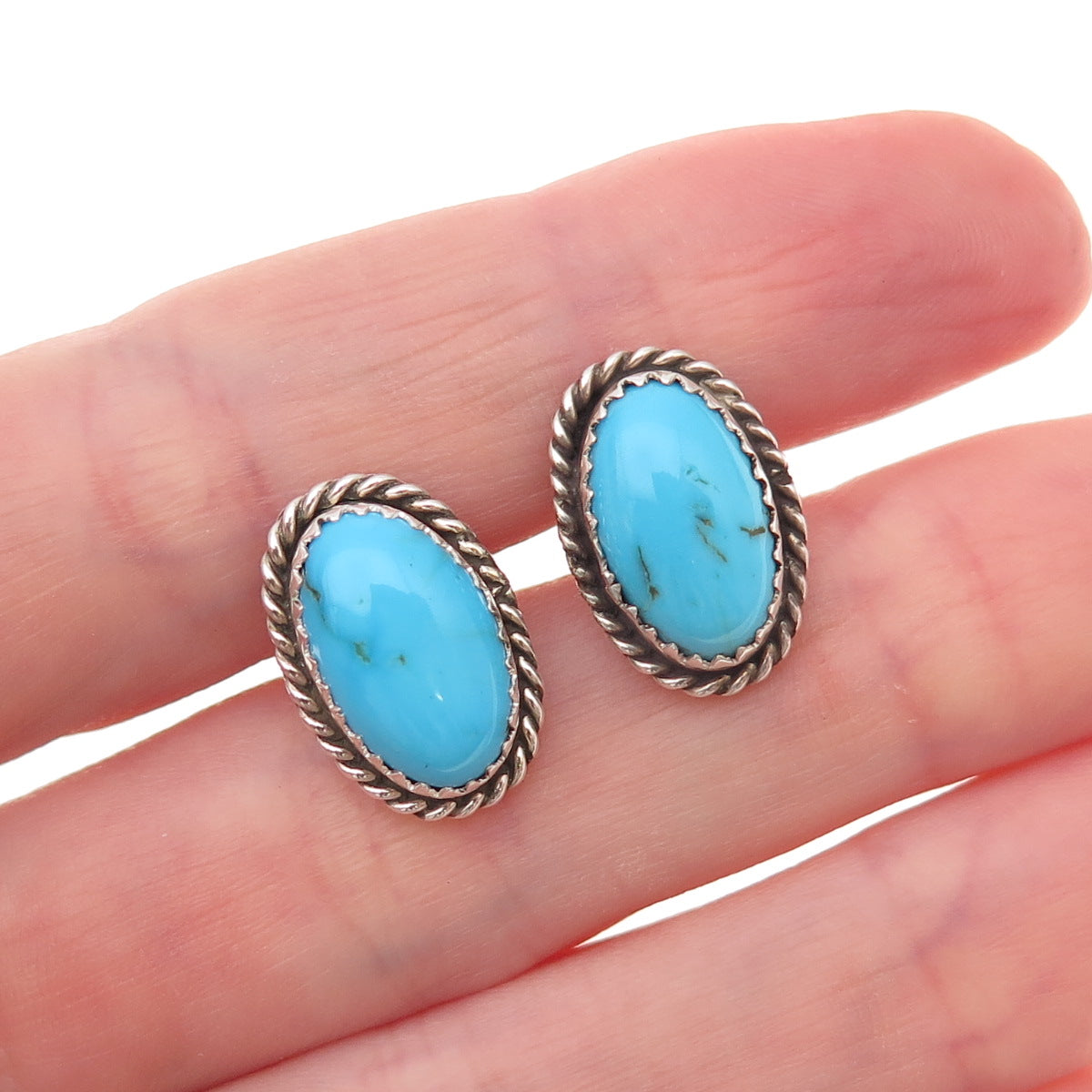 925 Sterling Silver Vintage Real Bisbee Turquoise Oxidized Earrings