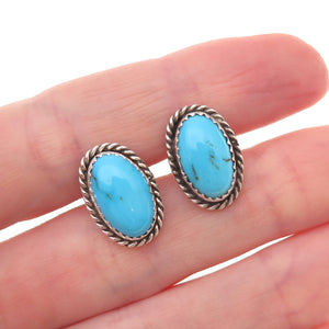 925 Sterling Silver Vintage Real Bisbee Turquoise Oxidized Earrings