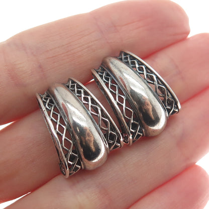 925 Sterling Silver Vintage Modernist Oxidized Hoop Earrings
