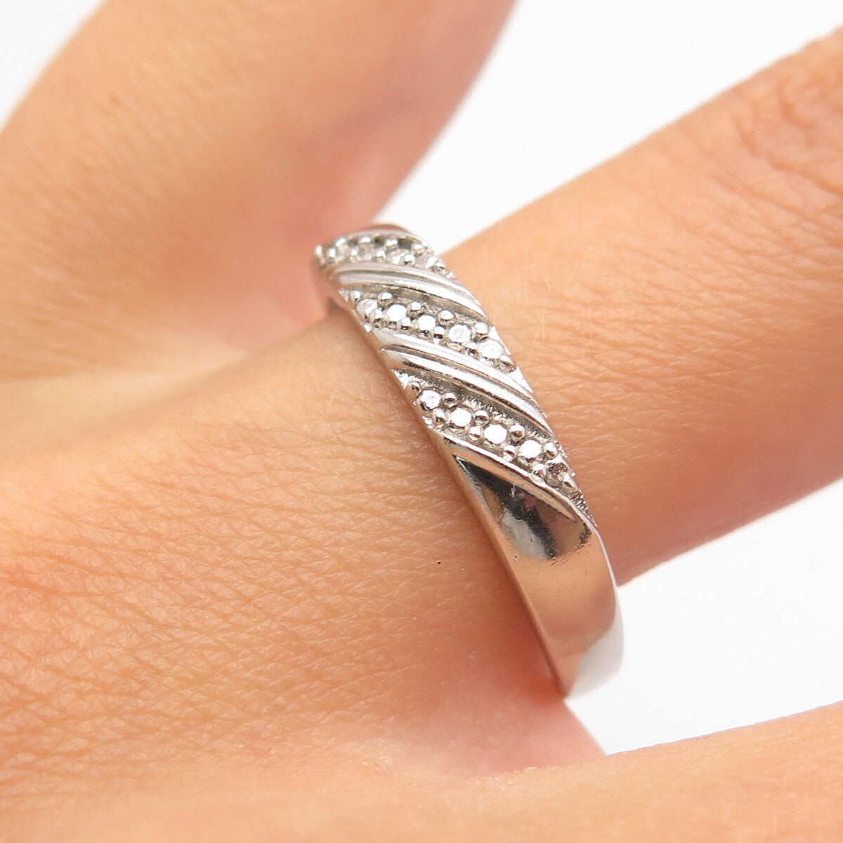 S925 Sterling Silver DBJ Striped Dotted Band Ring Size 8.75