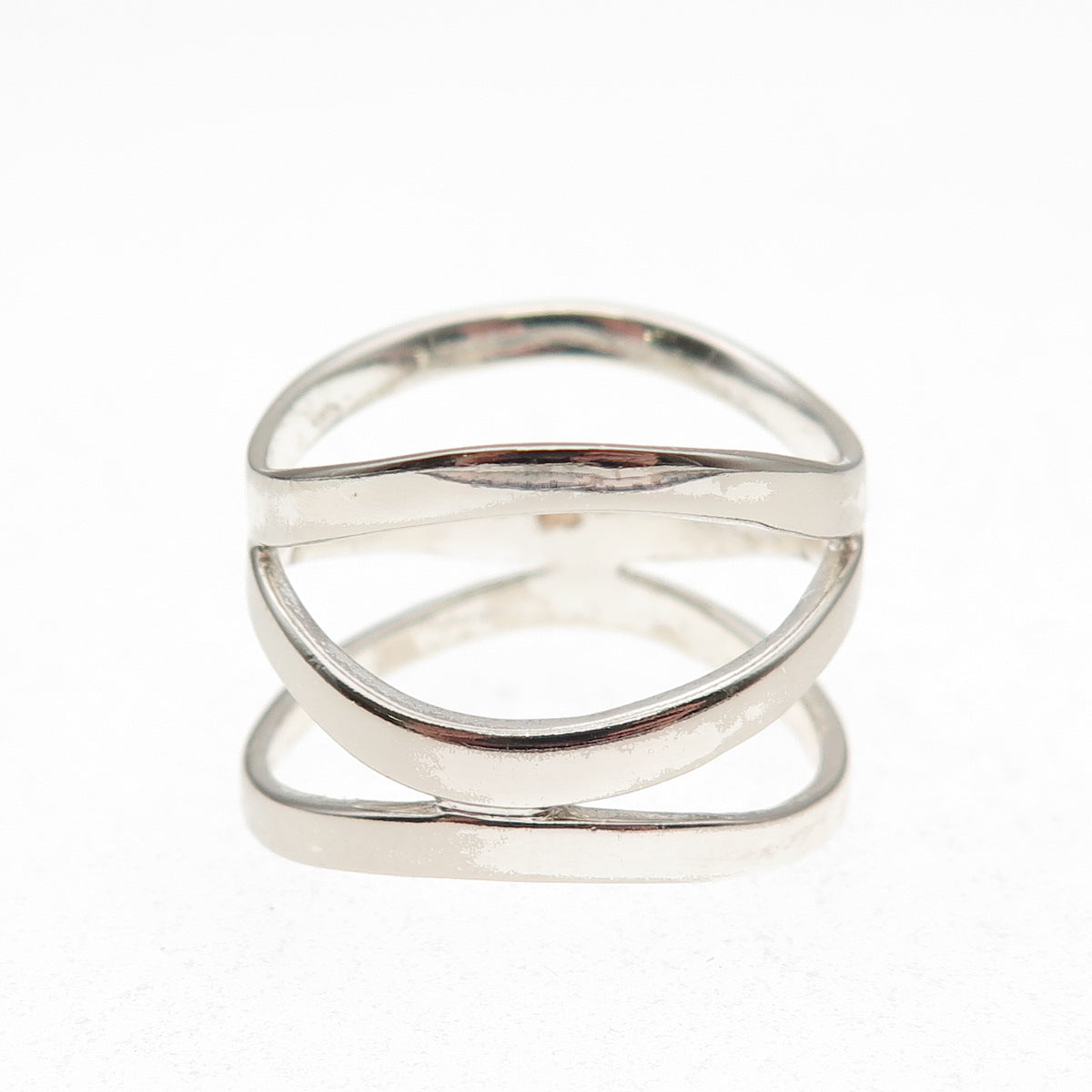 925 Sterling Silver Vintage Modernist Wavy 3-Row Ring Size 9.25