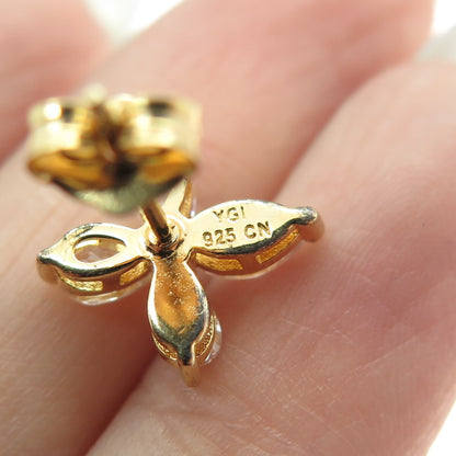 925 Sterling Silver Gold Plated Marquise-Cut C Z Floral Earrings