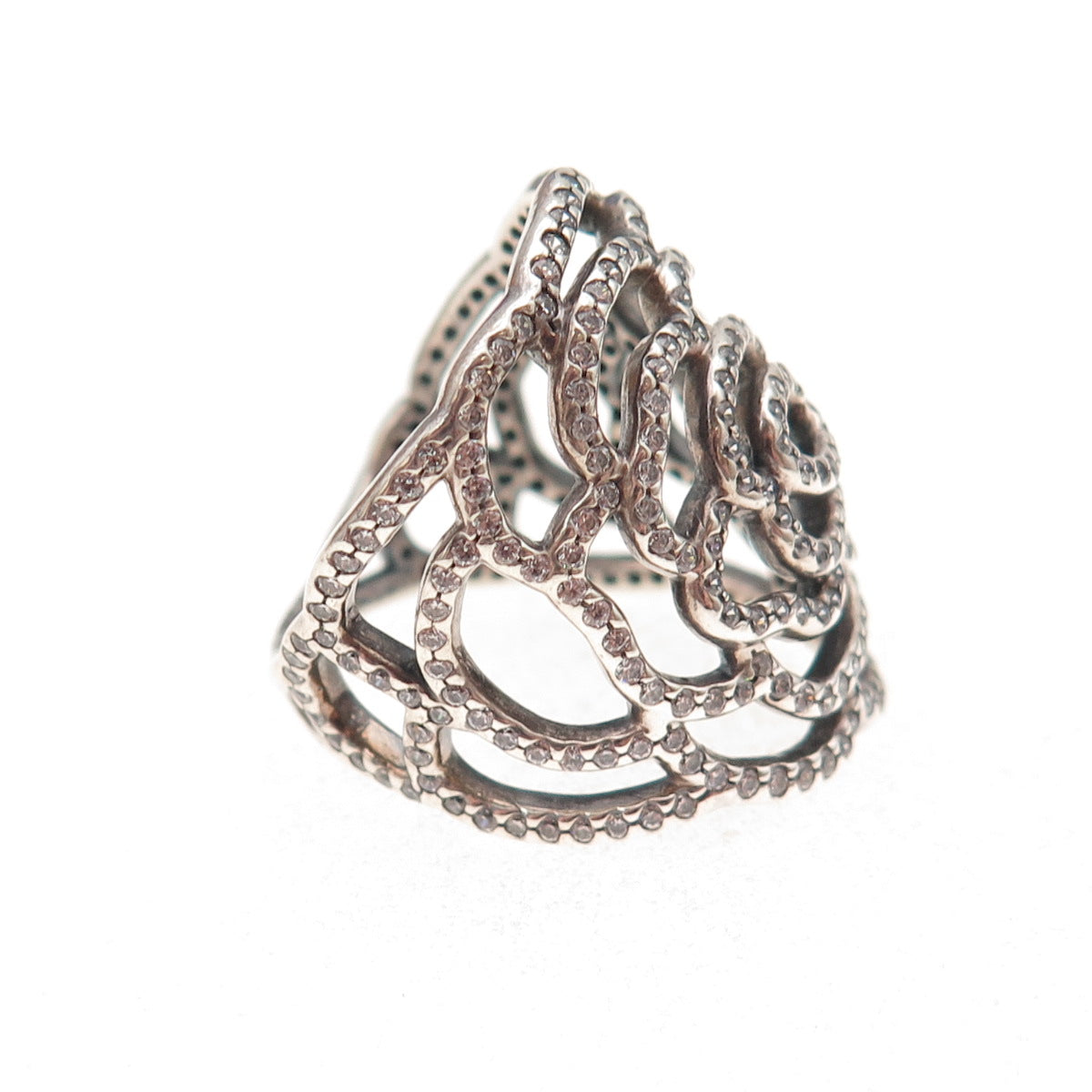 Pandora 925 Sterling Silver C Z Shimmering Rose Ring Size 6