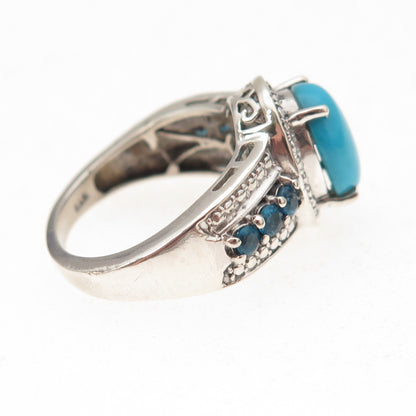Chuck Clemency Sterling Silver Real Diamond Turquoise & Apatite Ring Size 5.75