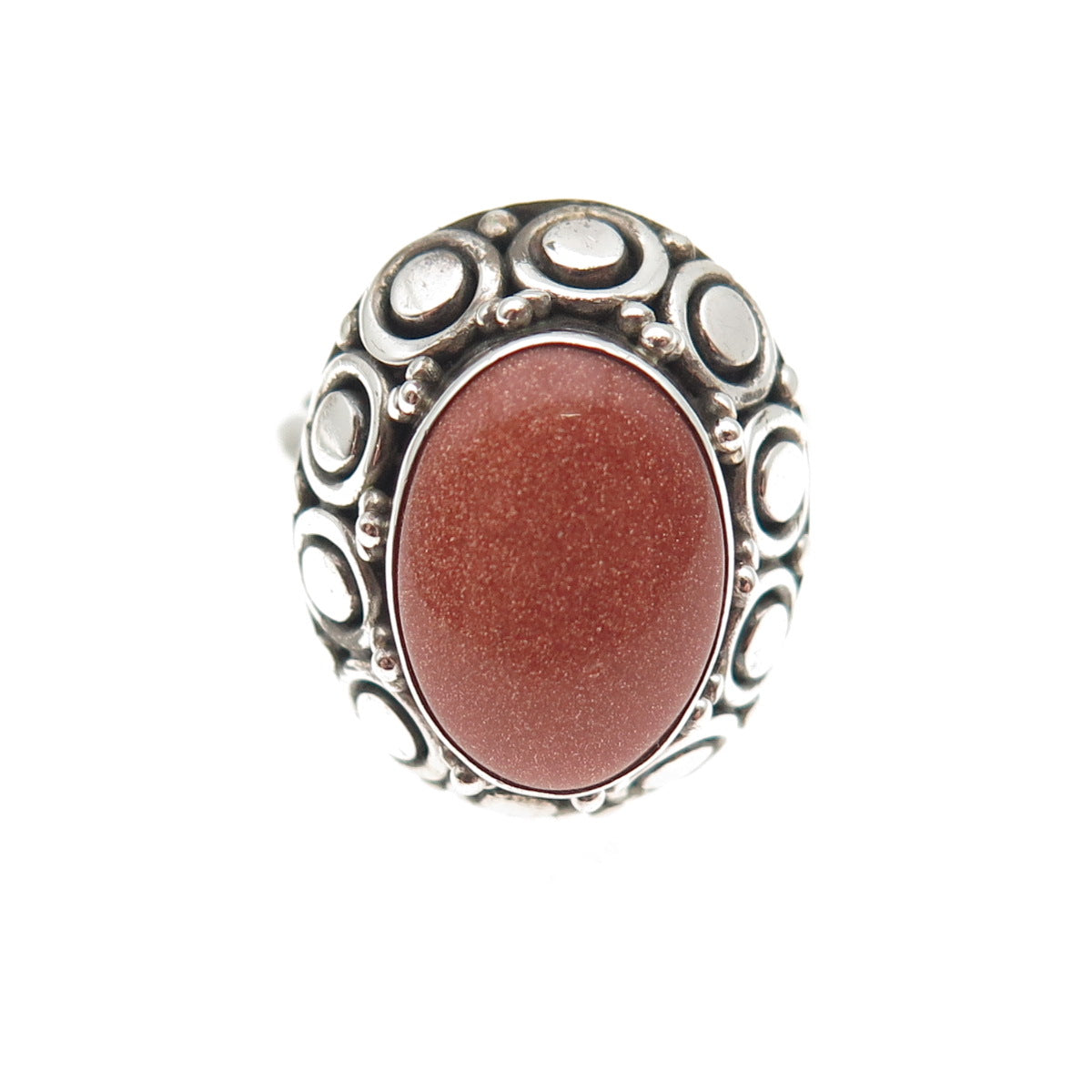 Suarti Bali Sterling Silver Vintage Real Goldstone Dotted Oxidized Ring Size 7
