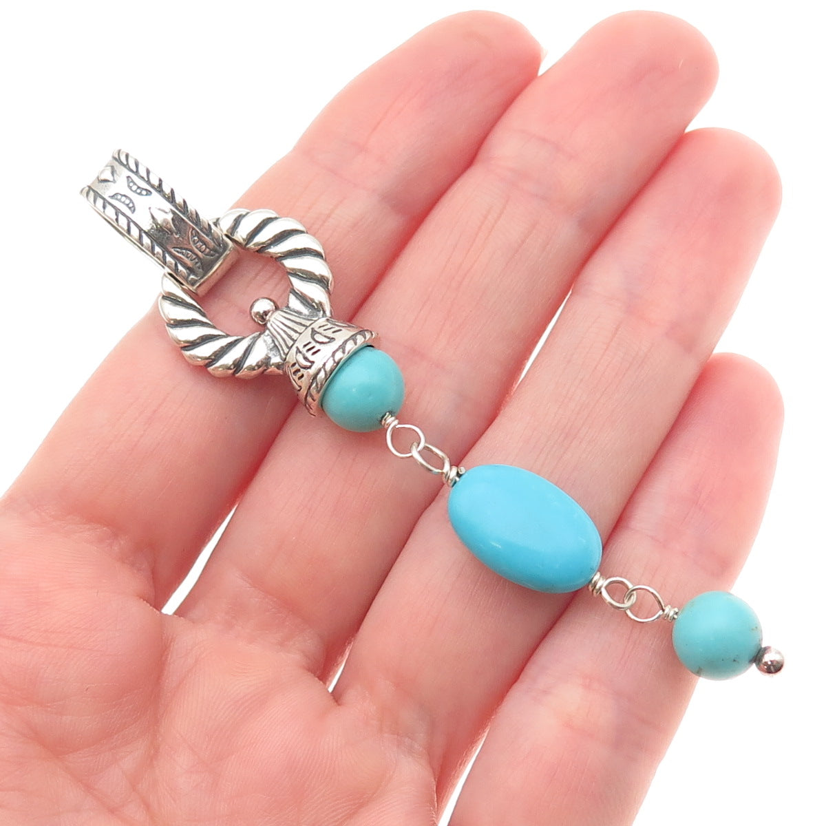 Carolyn Pollack Sterling Silver Vintage Southwestern Real Turquoise Drop Pendant