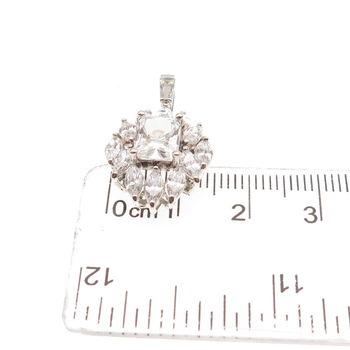 925 Sterling Silver Radiant & Marquise-Cut C Z Charm Pendant
