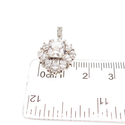 925 Sterling Silver Radiant & Marquise-Cut C Z Charm Pendant