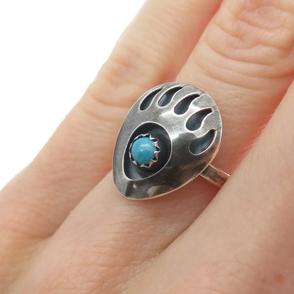 925 Sterling Silver Vintage Southwest Turquoise Snake Eye Bear Paw Ring Size 5