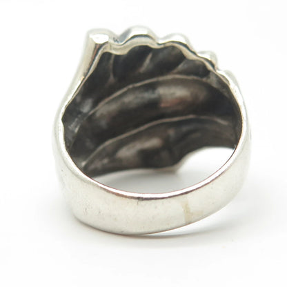 925 Sterling Silver Vintage Ribbed Wide Cocktail Ring Size 7.75