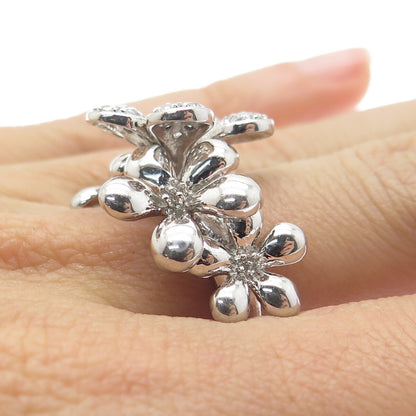 925 Sterling Silver Round-Cut Shaped C Z Flower Blossom Ring Size 7.25