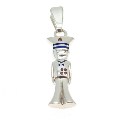 925 Sterling Silver Vintage Italy Enamel Seafarer Pendant