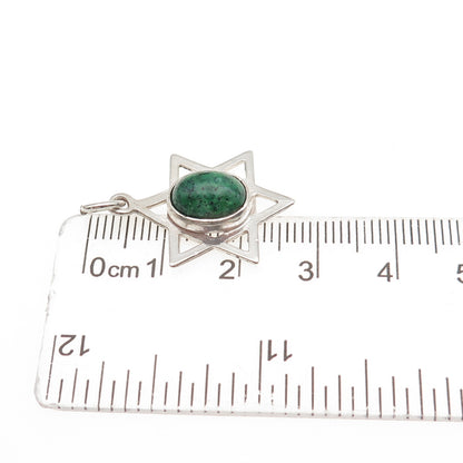 925 Sterling Silver Vintage Green Glass Star of David Charm Pendant