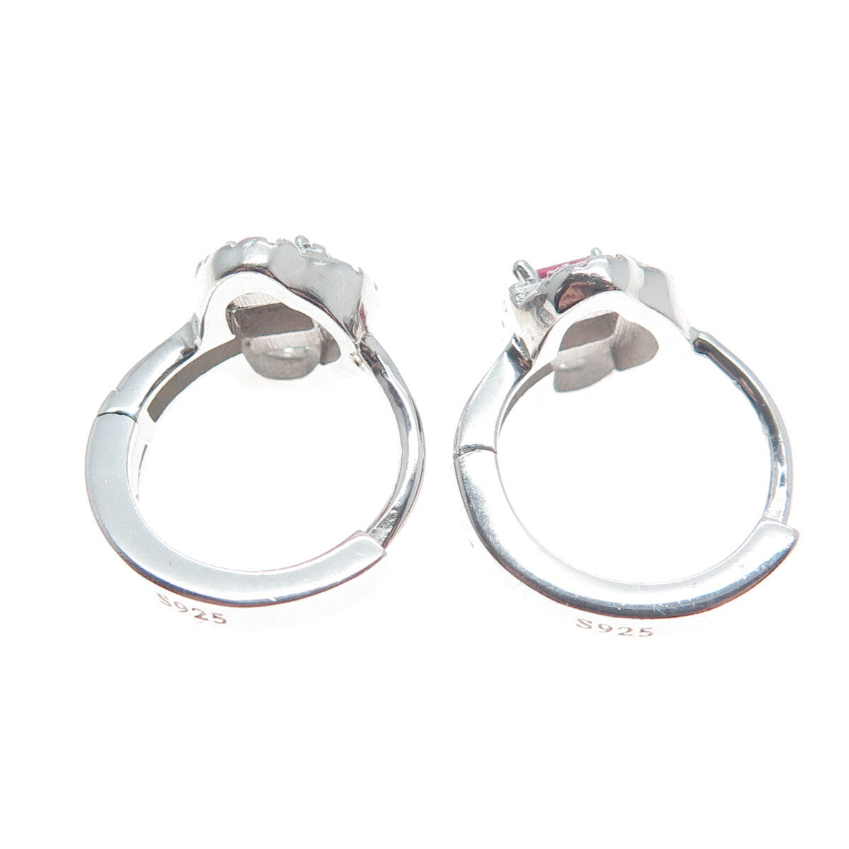 925 Sterling Silver Emerald-Cut Pink & Round-Cut White C Z Cloud Hoop Earrings