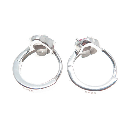 925 Sterling Silver Emerald-Cut Pink & Round-Cut White C Z Cloud Hoop Earrings