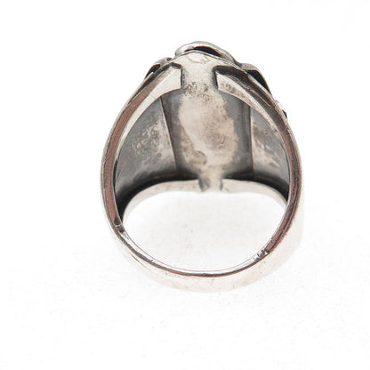 Old Pawn 925 Sterling Silver Vintage Peacock Turquoise Tribal Ring Size 10.25