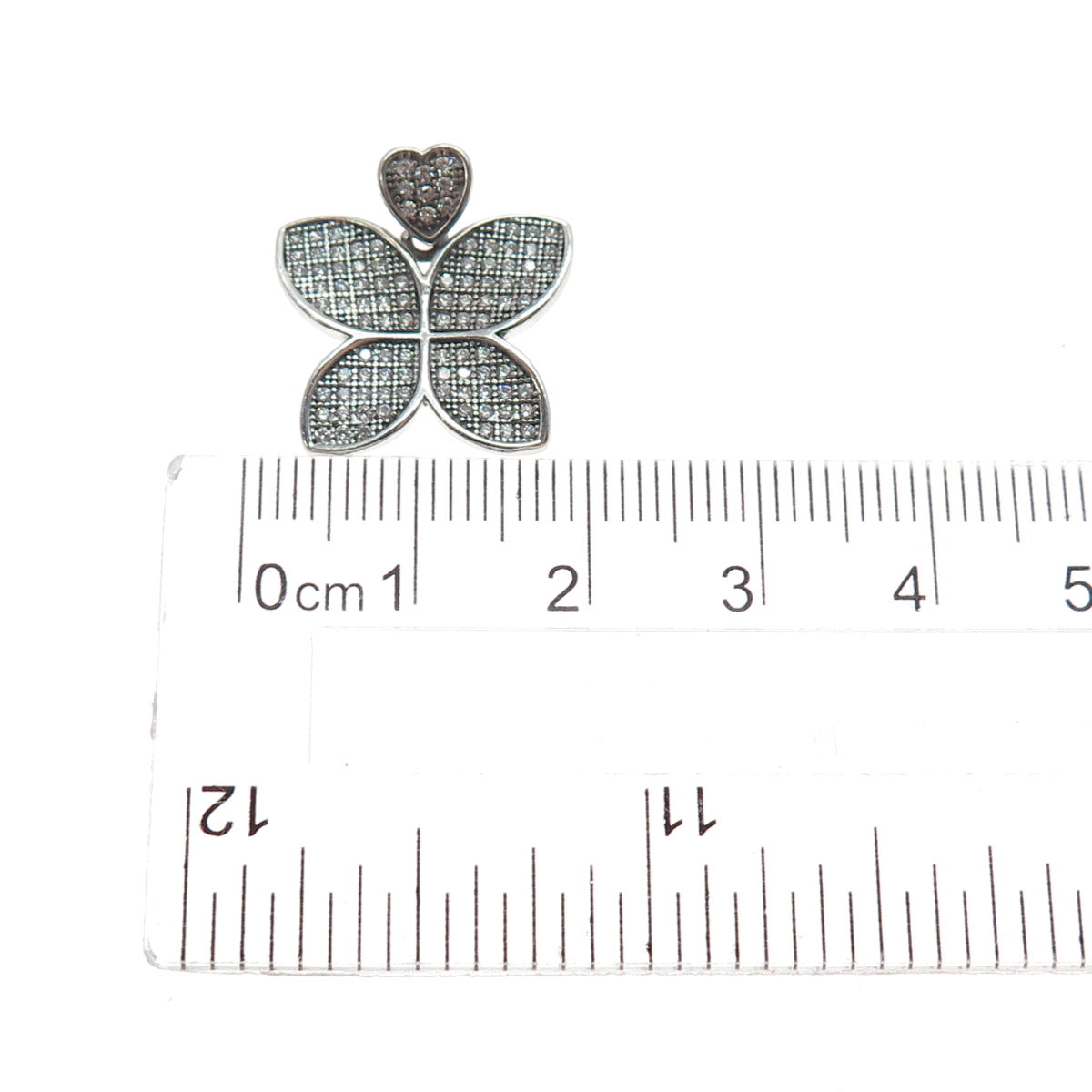 925 Sterling Silver Round-Cut C Z Butterfly Heart Mini Slide Charm Pendant