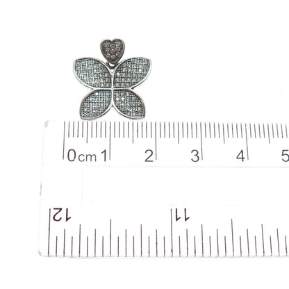 925 Sterling Silver Round-Cut C Z Butterfly Heart Mini Slide Charm Pendant