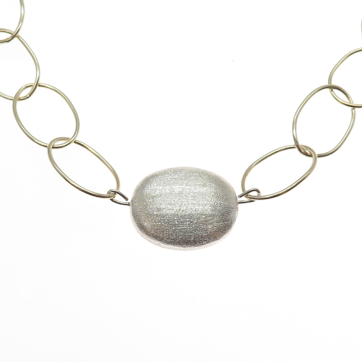 925 Sterling Silver 2-Tone Vintage Modernist Oval Chain Necklace 16"