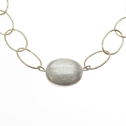 925 Sterling Silver 2-Tone Vintage Modernist Oval Chain Necklace 16"