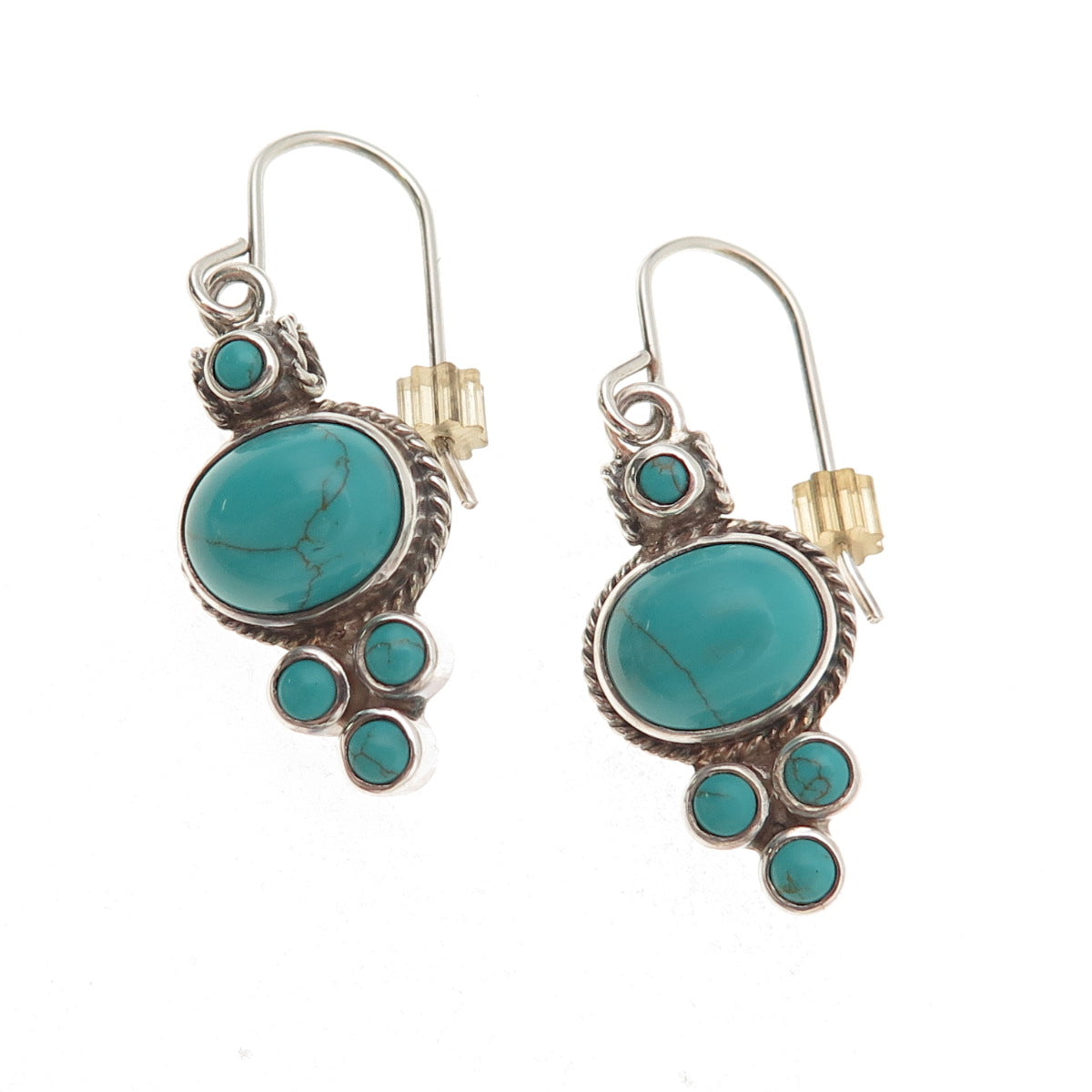 925 Sterling Silver Vintage Real Turquoise Oxidized Dangle Earrings