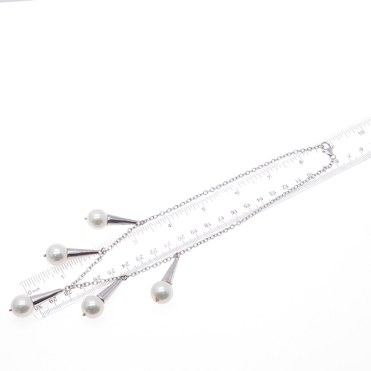 925 Sterling Silver Vintage Faux Pearl Teardrop Cable Chain Necklace 16"