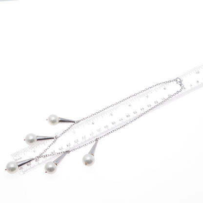 925 Sterling Silver Vintage Faux Pearl Teardrop Cable Chain Necklace 16"