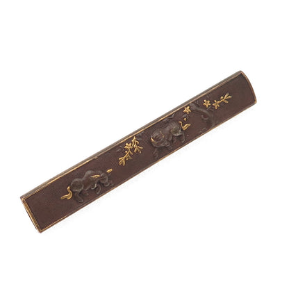 Antique Japanese Bronze Kozuka Bull Pin Brooch