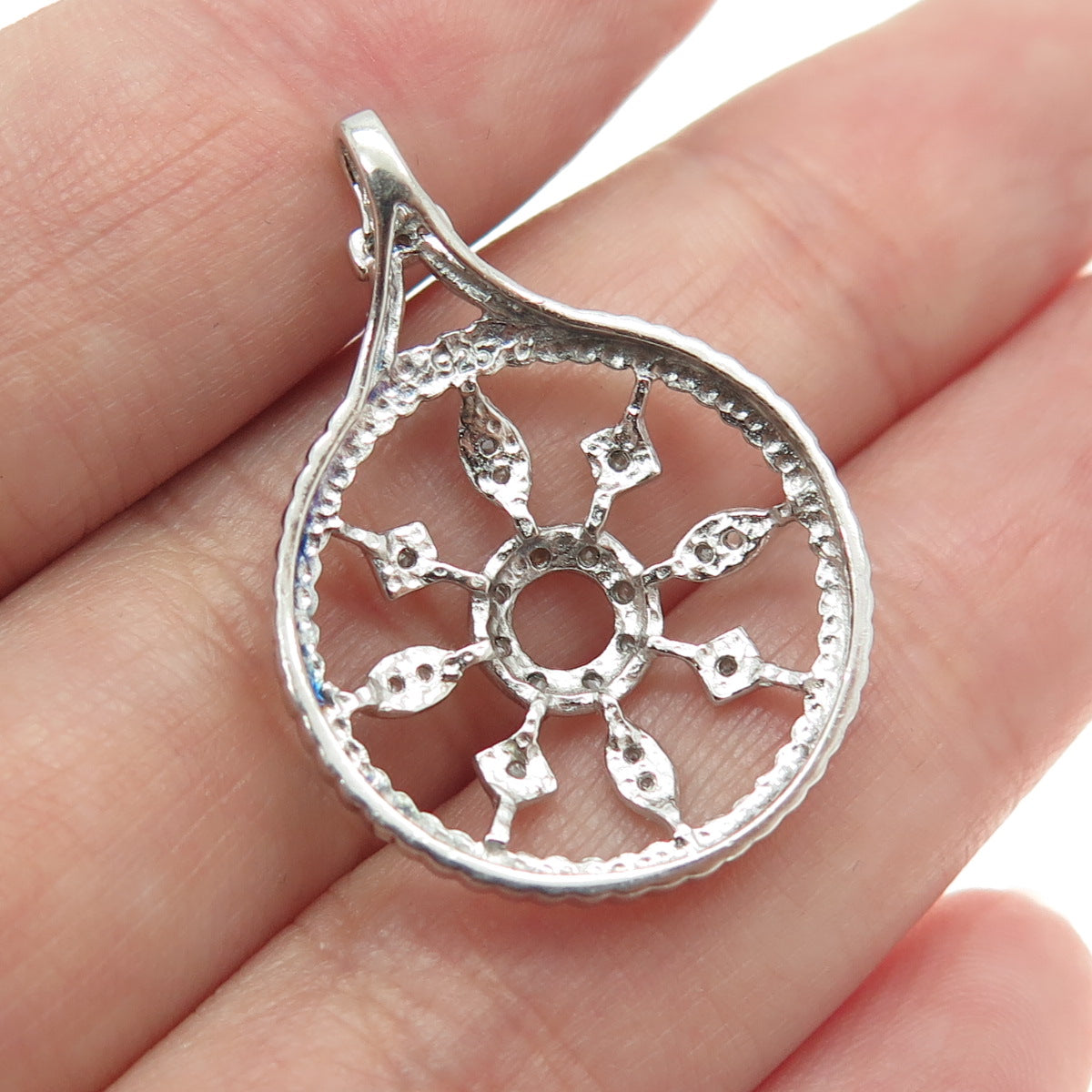 925 Sterling Silver Real Round-Cut Diamond Wheel of Fortune Pendant