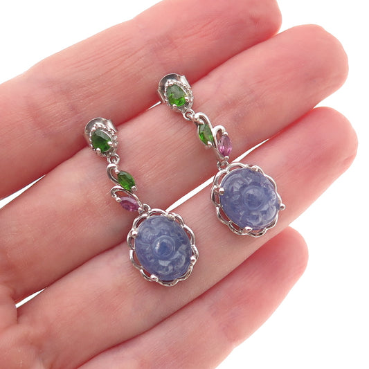 Chuck Clemency 925 Sterling Silver Real Tanzanite Amethyst & Peridot Earrings