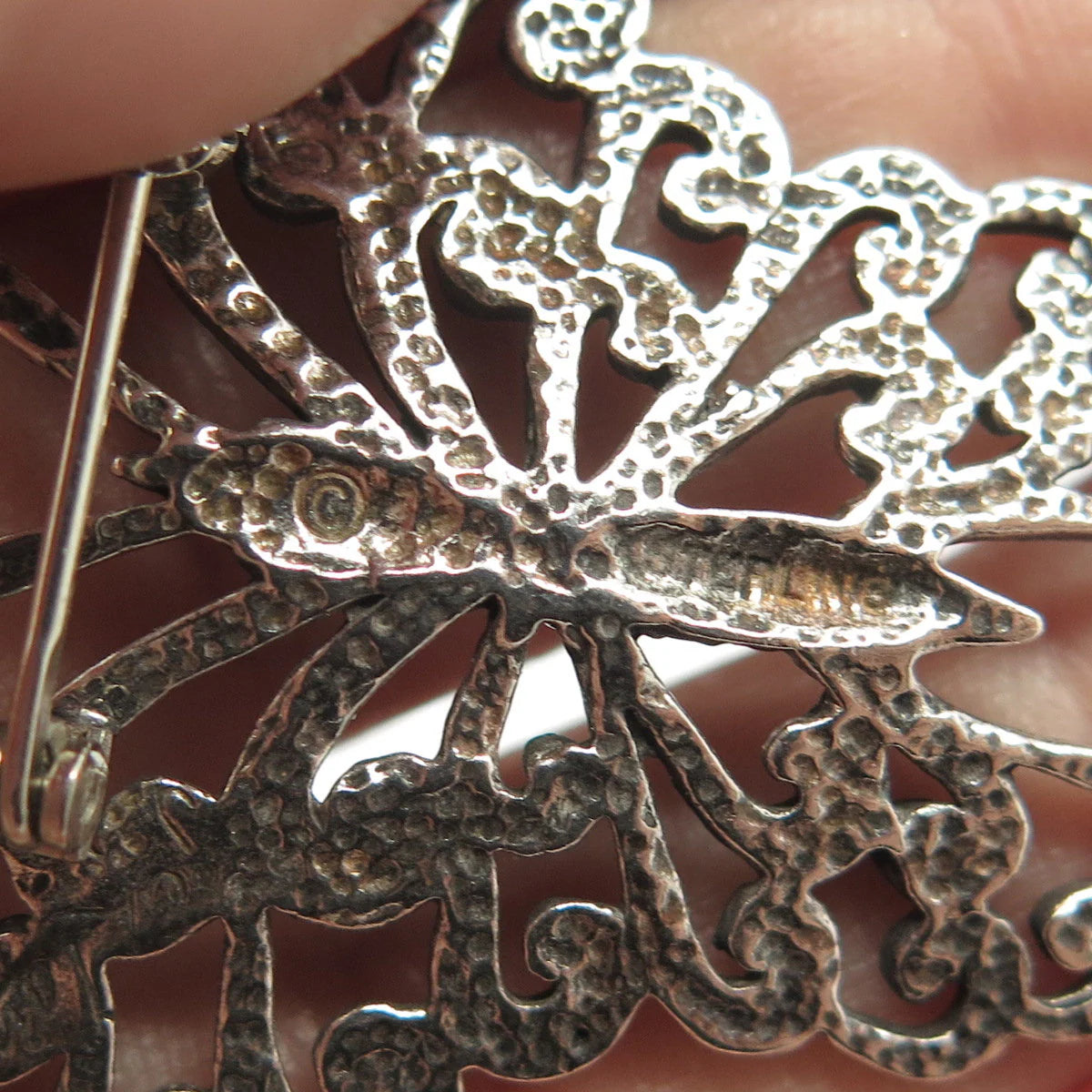 925 Sterling Silver Vintage Butterfly Ornate Pin Brooch