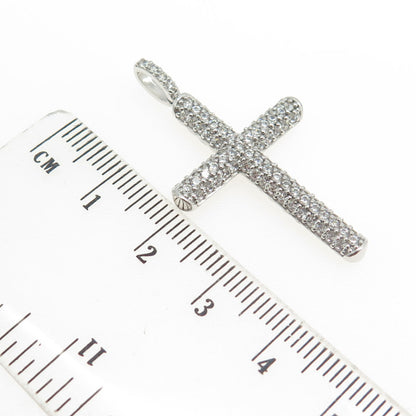 925 Sterling Silver Pave C Z Cross Pendant