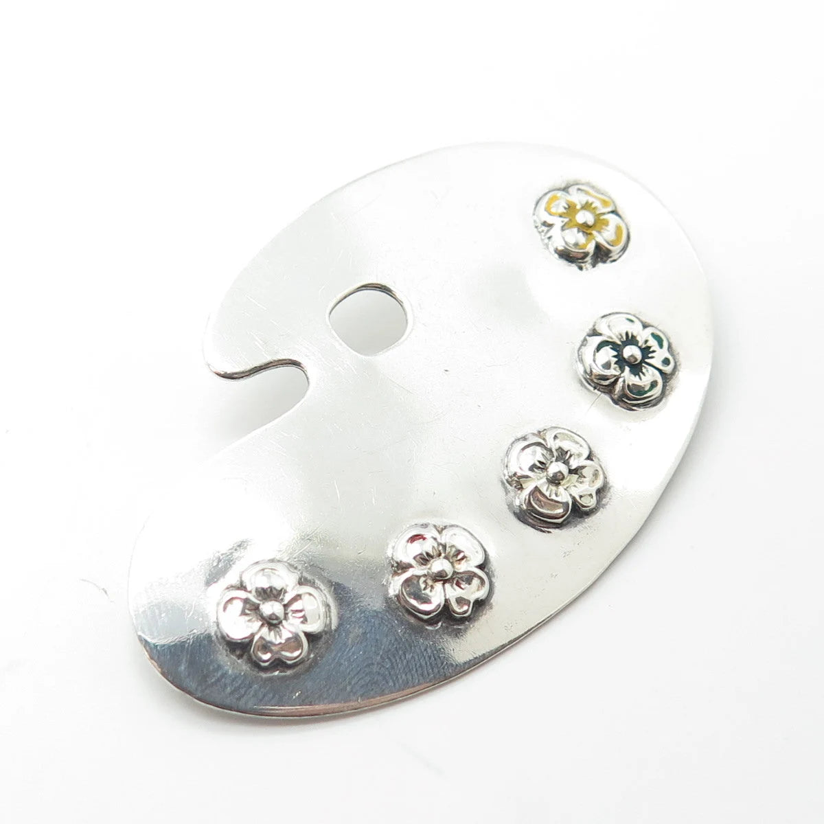 925 Sterling Silver Vintage Lang Enamel Palette Floral Pin Brooch