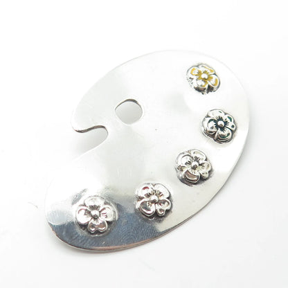 925 Sterling Silver Vintage Lang Enamel Palette Floral Pin Brooch